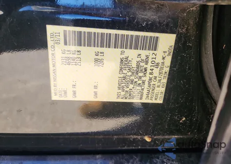 2011 Nissan Maxima S z USA, uszkodzony, nr VIN 1N4AA5AP0BC841012